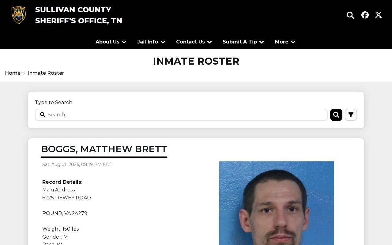 Sullivan County current custody roster rather than released inmate list