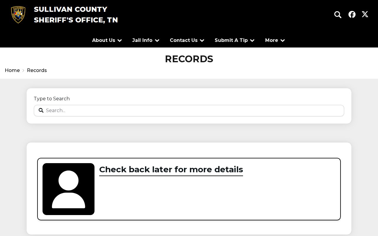 Sullivan County release records page without a released inmate archive