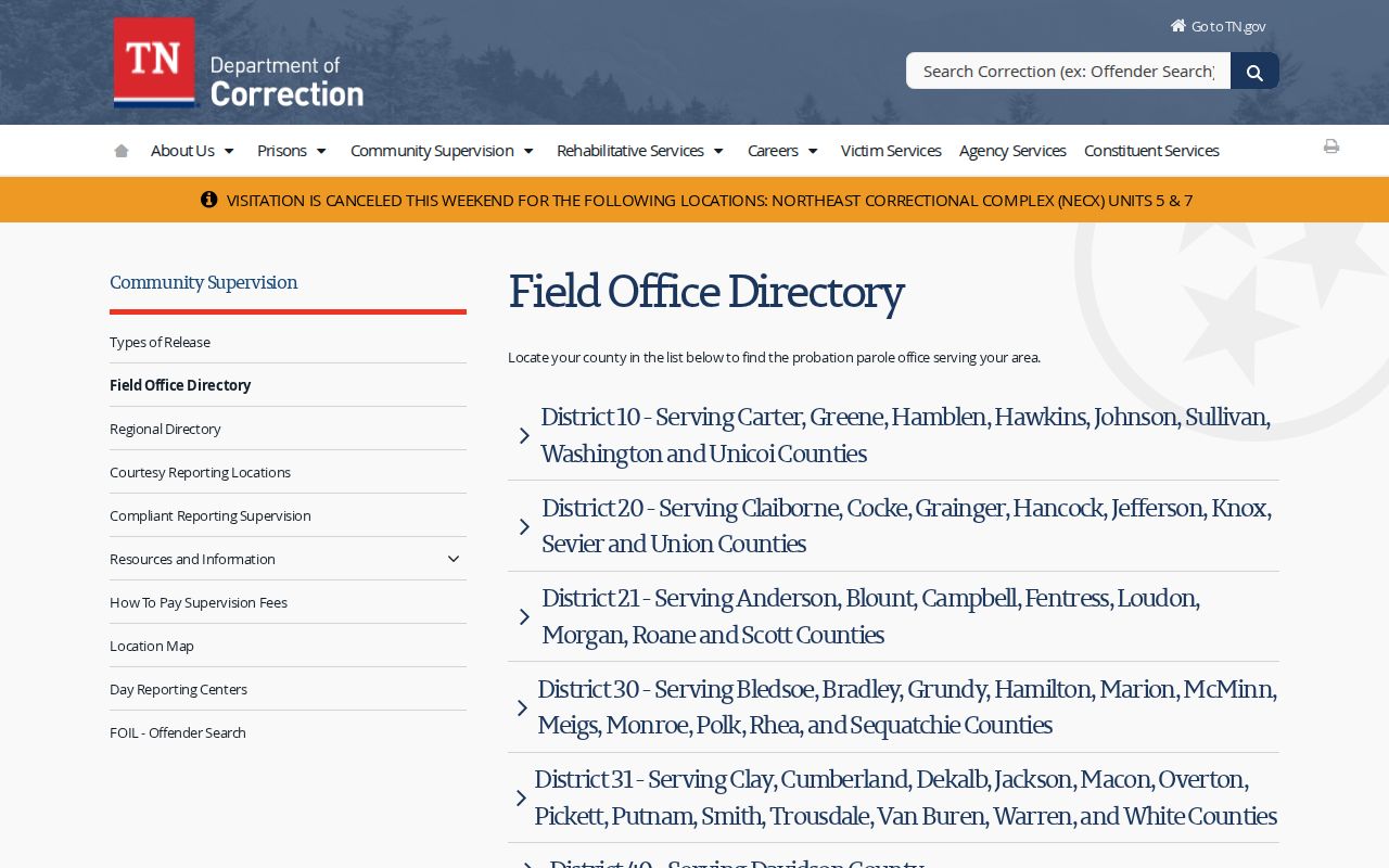 Sullivan County parole and probation District 10 office directory