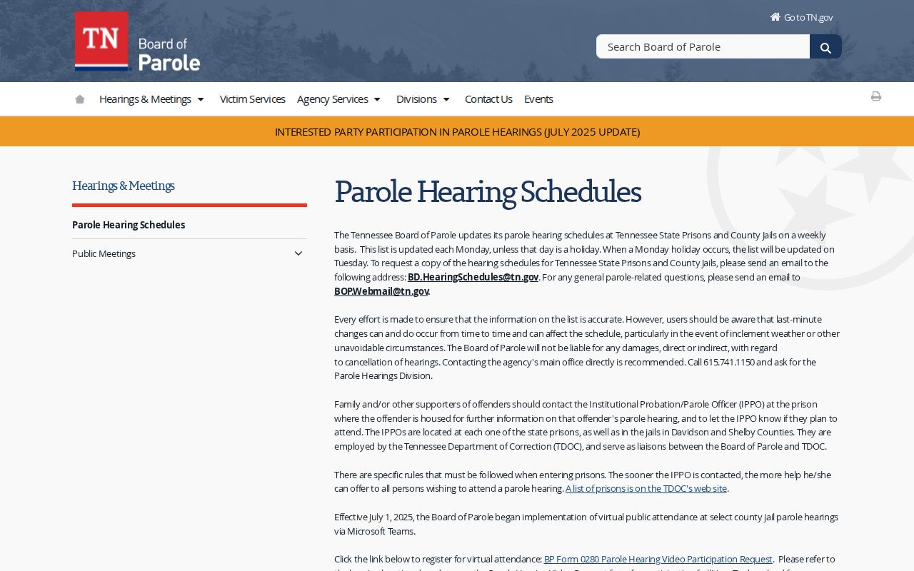 Sullivan County parole hearing weekly schedule